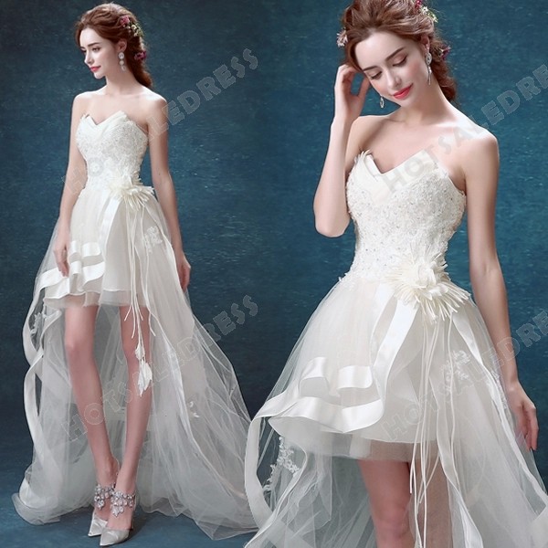 2016 New Sexy Strapless Sweetheart High Low Lace trailing Bride Wedding ...