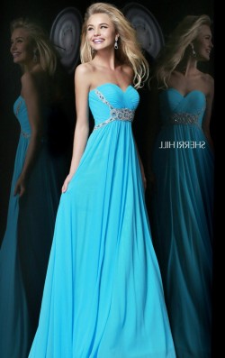 Long Pleated Cheap Sherri Hill 3904 Beading Waist Turquoise Dresses Sale [Sherri Hill 3904 Turqu ...