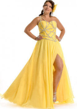 US$158.99 2015 Chiffon Split Front Sleeveless Yellow Red One Shoulder Floor Length