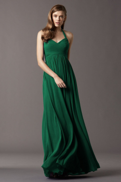 US$136.99 Halter Sleeveless Chiffon Ruched Floor Length Green