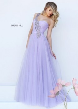 Ruched Flowy Lilac Floor Length A Line Prom Evening Gown 2016 [Sherri Hill 50409 lilac] –  ...
