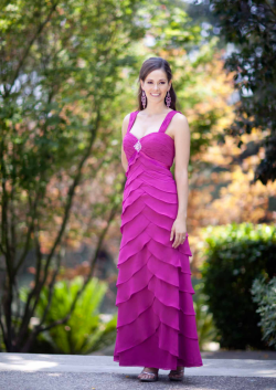 US$165.99 2015 Fuchsia Straps Ruched Tiers Sleeveless Chiffon Floor Length