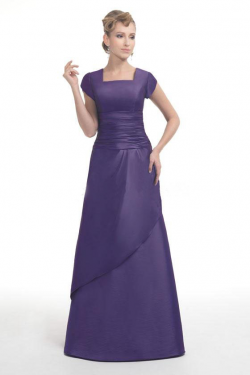 US$162.99 2015 Square Purple Zipper Short Sleeves Satin Floor Length