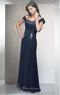 US$158.99 2015 Strapless Zipper Chiffon Cap Sleeves Floor Length Navy