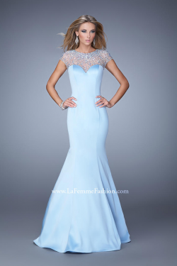 US$177.99 2015 Straps Blue Short Sleeves Beading Zipper Ruched Satin Tulle Floor Length Mermaid