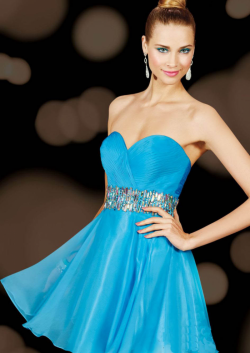 US$161.99 2015 Zipper Chiffon Blue Sleeveless Sweetheart Crystals Short