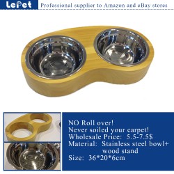 Stainless steel dog bowl with wood stand wholesale low price China manufacturer