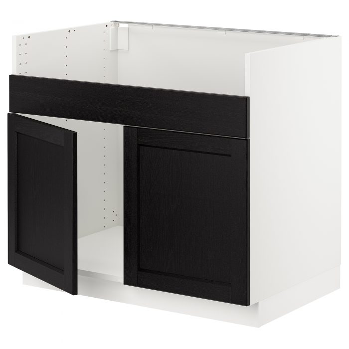 SEKTION Base cabinet f/DOMSJÖ 2 bowl sink – white, Lerh black stained – IKEA