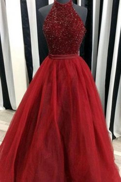 Shop Ball Gown High Neck Floor-Length Beading Long Prom Dress on Sale – Ombreprom