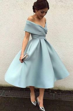 A-Line Blue Homecoming Dress,Sexy Off Shoulder Formal Evening Dress – Ombreprom