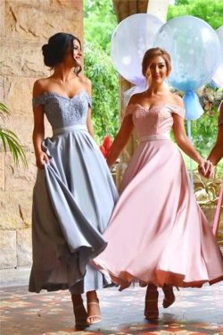 Chic Sweetheart Ankle Length Off-the-shoulder Bridesmaid Dress B373
