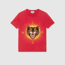 Cotton T-shirt with Angry Cat appliqué – Gucci Men’s T-shirts & Polos