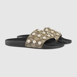 GG Supreme slide with pearls – Gucci Women’s Slides & Thongs