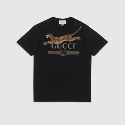 Oversize T-shirt with Gucci logo and leopard – Gucci Men’s T-shirts & Polos