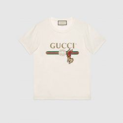 Oversize T-shirt with Gucci logo and rabbit – Gucci Men’s T-shirts & Polos