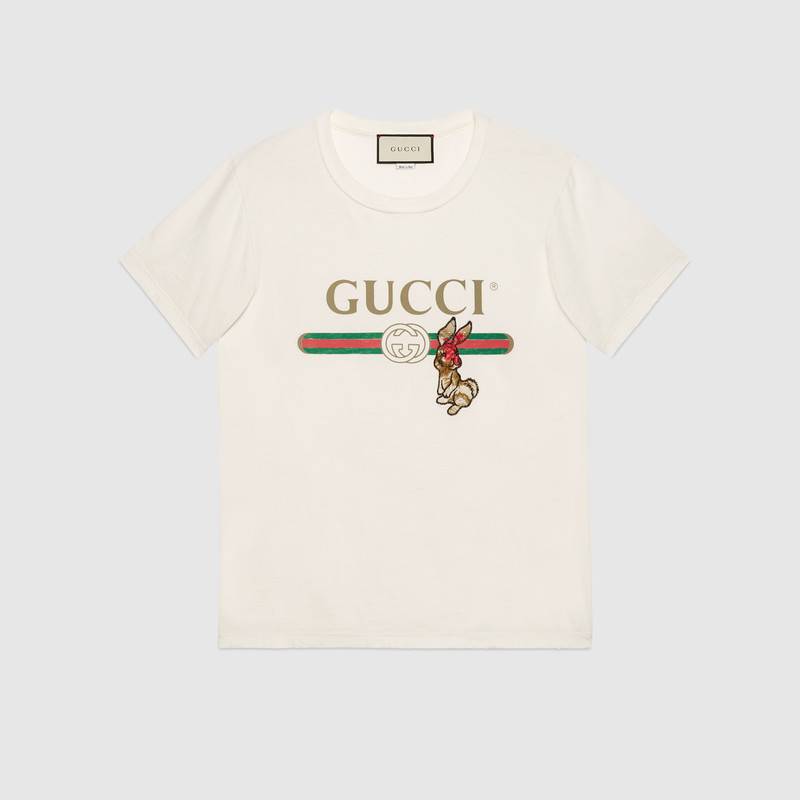 Oversize T-shirt with Gucci logo and rabbit - Gucci Men's T-shirts ...
