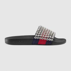 Web slide with crystals – Gucci Women’s Slides & Thongs