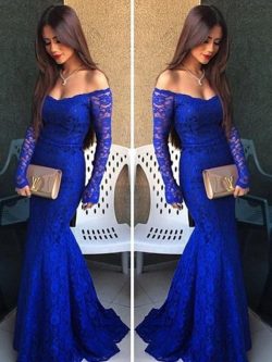 Stunning Mermaid Off-the-Shoulder Long Sleeves Lace Sweep/Brush Train Dress