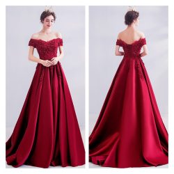 Red Formal Dresses Australia Online | Off Shoulder Satin Red Prom Dresses Online