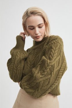Khaki Fashion Crop Cable – Women’s Sweaters | Witchery