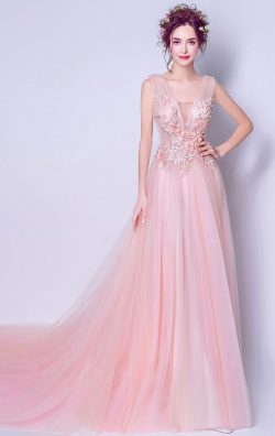 V Neck Pink Formal Dress Online Australia Sleeveless Organza Bridesmaid Dress for Wedding