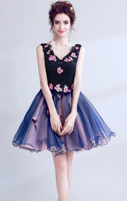 Formaldressau Short Blue Tutu Homecoming Dress with Floral Design in Perth
