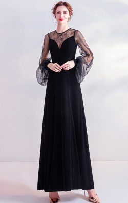 Formaldressau Black Round Neck A line Sexy Evening Gowns 2021-2022
