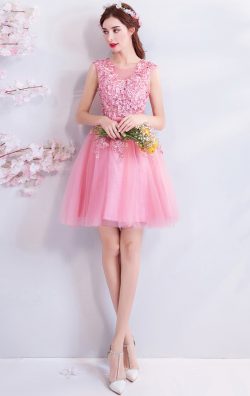 Round Neck Pink Formal Dress Short Homecoming Dress 2022