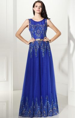 Round NecK Royal Blue Floor Length Evening Gowns Online 2022