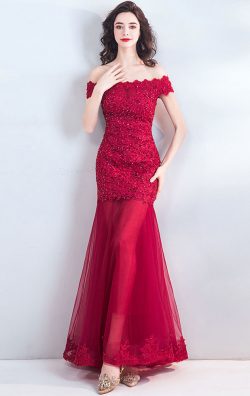 Off the Shoulder Red Mermaid Style Organza Evening Gowns 2022-2023