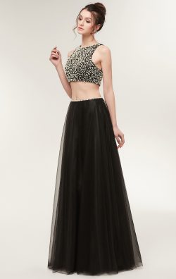 Round Neck Black Tulle Evening Formal Gowns in Australia