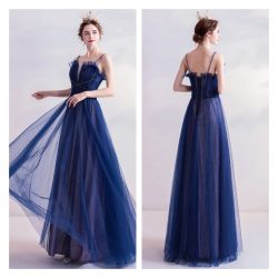 Simple but beautiful blue evening dress Straps Organza long formal dress in Austraalia 2022-2023