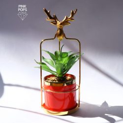 Golden Deer Cage Ceramic Faux Plants
