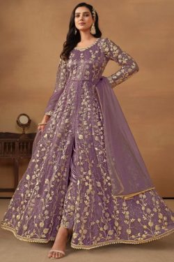 Lilac Net Embroidered Anarkali Suit