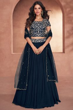 Buy Deep Blue Silk Embroidered IndomWestern Outfits | Like A Diva