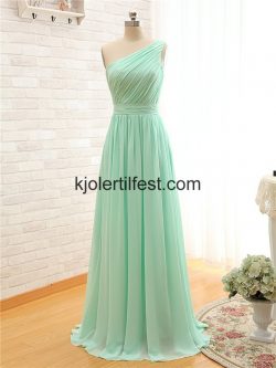 A-Linje En-Skulder Mint Chiffon Brudepikekjoler – Kjolertilfest.com