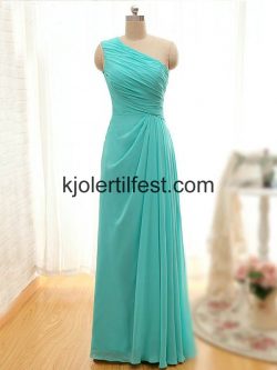 Blå En-Skulder Gulvlengde Chiffon Ballkjoler – Kjolertilfest.com