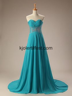 Blå Kjæreste Perler Chiffon Ballkjoler – Kjolertilfest.com