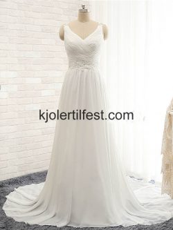Elfenben V-hals Chiffon Brudekjoler – Kjolertilfest.com
