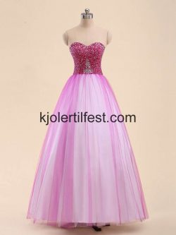Fuksia Perler Lange Skoleball Tyll Quinceanera Kjoler – Kjolertilfest.com