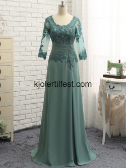 Grønn A-Linje Chiffon Blonder Kjoler Til Brudens Mor – Kjolertilfest.com