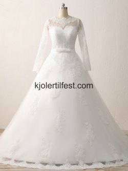 Hvit Lange-Ermer Gulvlengde Blonder Brudekjoler – Kjolertilfest.com