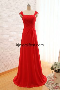 Lange Stropper Rød Chiffon Brudepikekjoler – Kjolertilfest.com