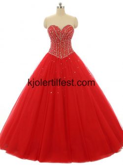 Rød Kjæreste Perler Skoleball Tyll Quinceanera Kjoler – Kjolertilfest.com