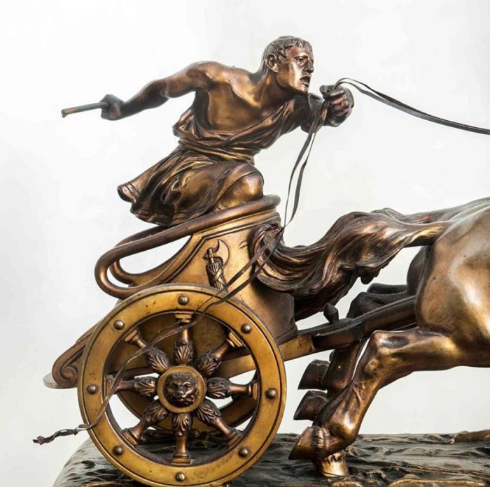 ‘Course Romaine’ Escultura en bronce de cuadriga romana firmado Ulpiano Checa y Sanz