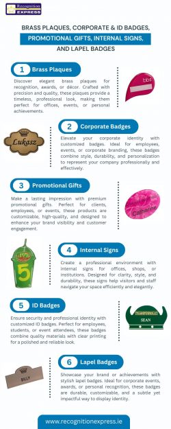 Brass Plaques, Corporate & ID Badges, Promotional Gifts, Internal Signs, and Lapel Badges