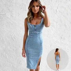 Classic Blue Denim Midi Dress of Effortless Style