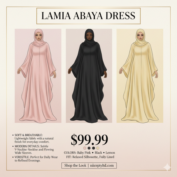 Lamia Abaya Dress: Effortless Modesty in Soft Baby Pink